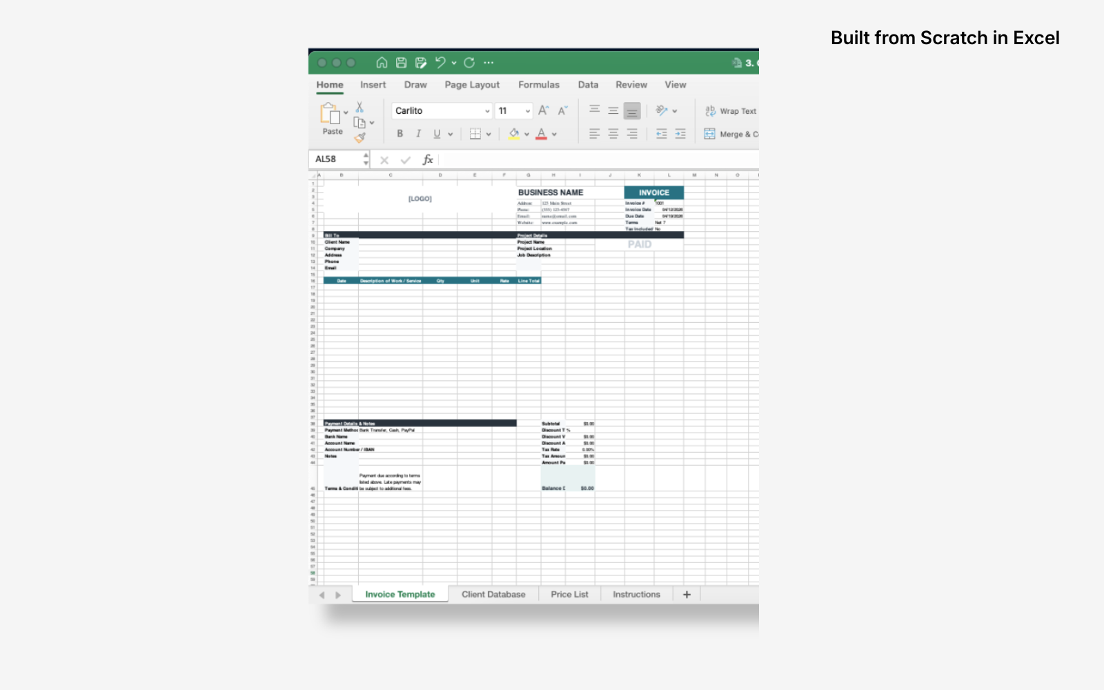 contractor invoice template in excel