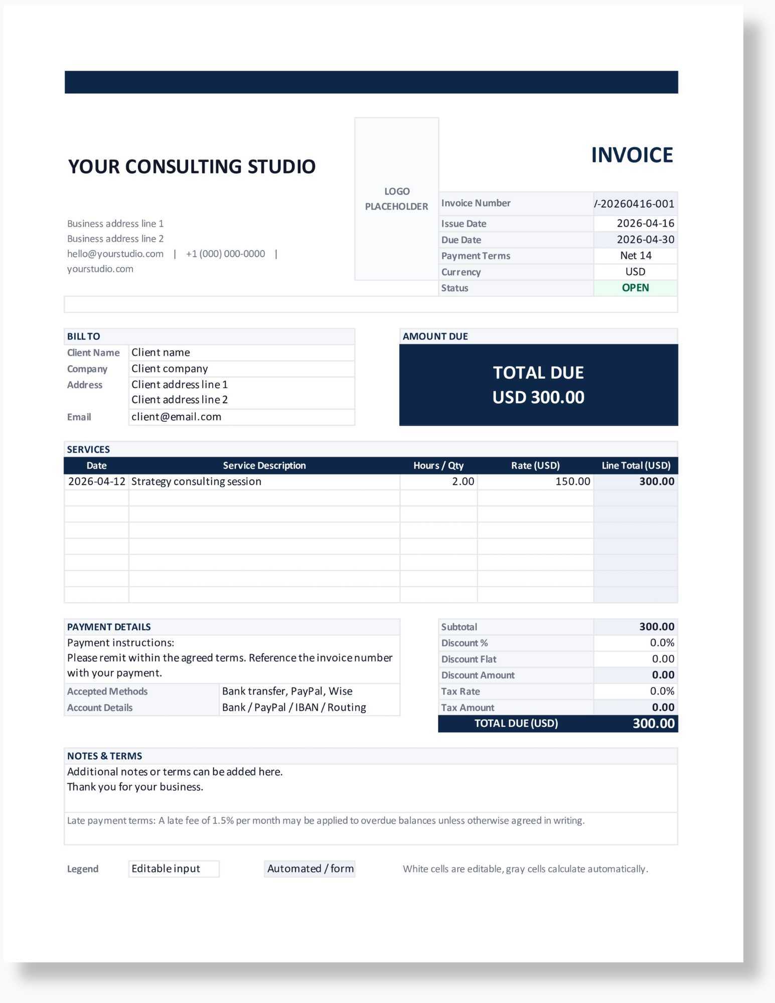 consulting invoice template