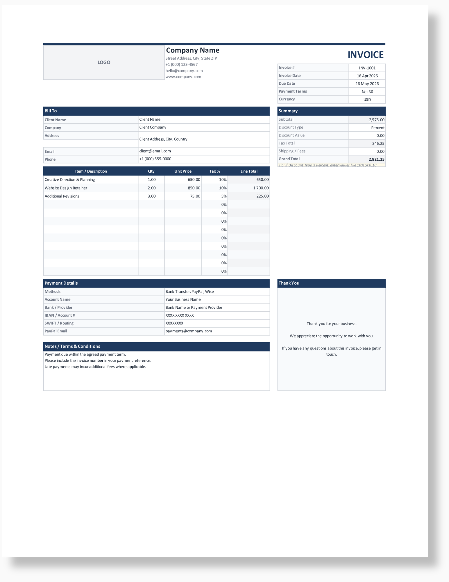 professional invoice template