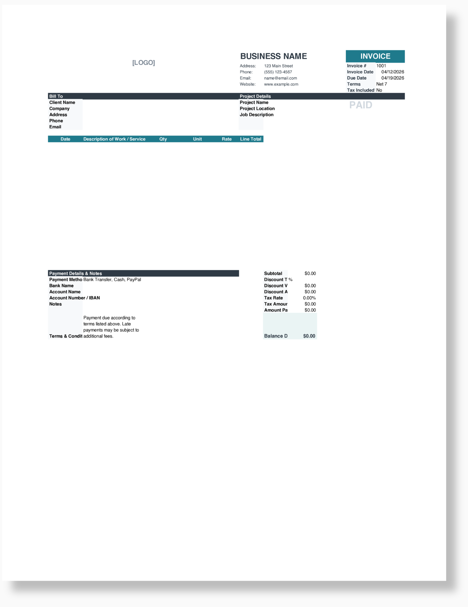 contractor invoice template